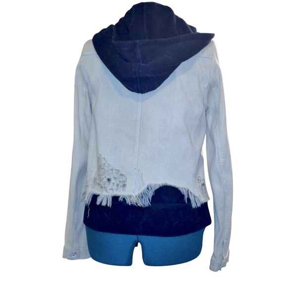 Free People Women's Jacket Large Layer Denim Hooded Weave Distress Teen Wolf - Picture 7 of 7